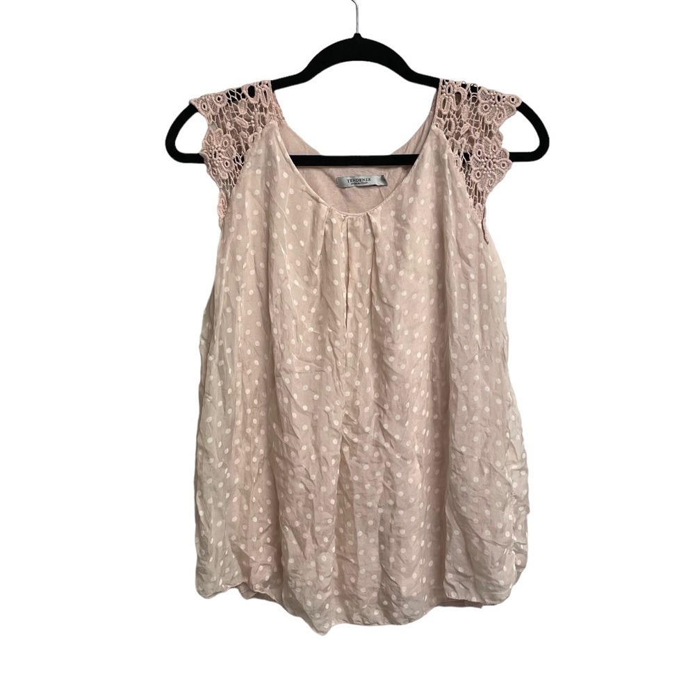 TENDENZE Italy Sleeveless Silk Blouse Polka Dot Pink White S